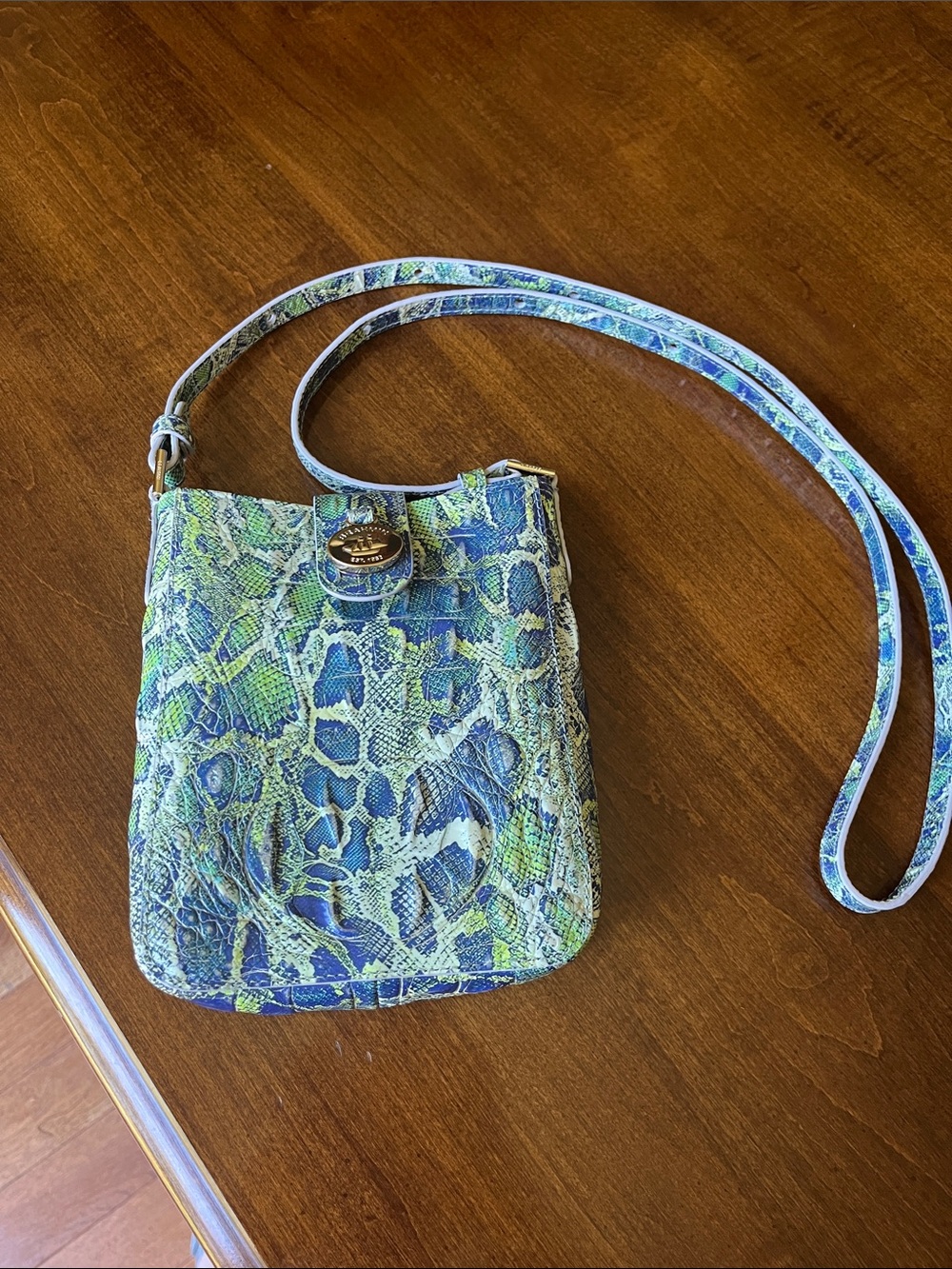 Brahmin Crossbody Bag with Blue-Green Snakeskin Print